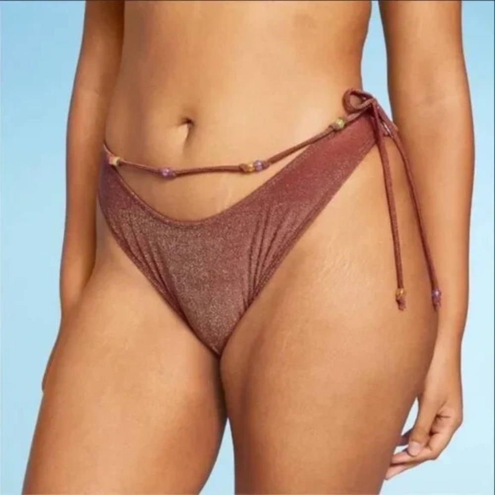 NEW Wild Fable Sparkle Brown Bikini Bottom with Beaded String Tie
